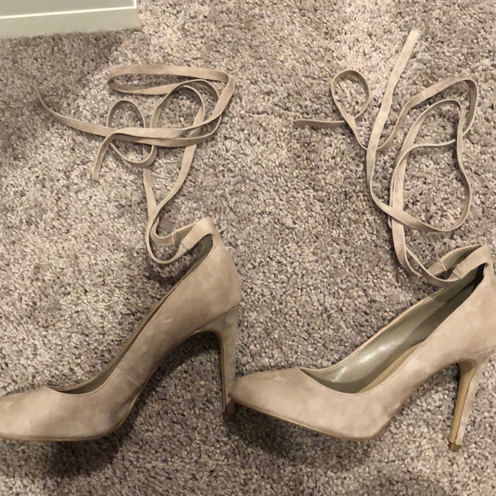 Lace up grey heels